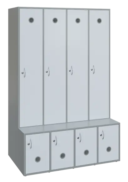 SSB - 180 - 120 šatní skříň s botníkem, 4-dvéřová, 1800x1200x400/600 mm, korpus šedý, dvířka bílá